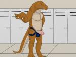 anthro clothing foreskin genitals humanoid_genitalia humanoid_penis jockstrap locker looking_at_viewer male penis solo thick_penis underwear vigmarr alligator alligatorid crocodilian reptile scalie 4:3