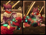 (character) absurd_res anthro bodily_fluids candle dripping duo electricity genital_fluids hi_res lightning machine male male/male precum precum_drip projectdreameryt protogen smile strast tem_the_strawberry_protogen text translated warm_colors warm_lighting weather