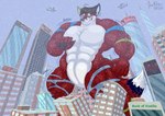 body_size_growth city city_destruction clothing destruction growth macro male muscle_growth muscular outgrowing_clothes size_transformation snow snowing torn_clothing transformation iliakitsune ilia_(character) canid canine fox mammal