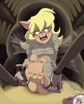 3_toes anthro arthropod_webbing barefoot blonde_hair bound callie_briggs domestic_cat eyewear feet felid feline felis female glasses hair hanna-barbera hi_res laugh mammal open_mouth sharky-b soles swat_kats tickling tickling_feet toes web_bondage