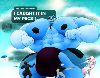abs anthro big_bulge big_muscles big_pecs blue_body blue_fur blue_tongue broad_shoulders bulge cloud detailed_bulge dialogue dog_park freckles frisbee fur group huge_bulge huge_muscles huge_pecs hyper hyper_bulge hyper_muscles larger_male larger_pet lats_(muscle) looming looming_over macro male muscular muscular_anthro muscular_male nipples pecs playful playing size_difference sky smile solo_focus thick_thighs tongue fujiyama_samoyed anon maximus_herculeo bernese_mountain_dog canid canine canis domestic_dog great_pyrenees livestock_guardian_dog mammal mixed_breed molosser mountain_dog pastoral_dog swiss_mountain_dog hi_res