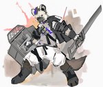 anthro bottomwear clothing fur grey_body grey_fur hair holding_melee_weapon holding_object holding_weapon jacket looking_at_viewer male melee_weapon pants riot_shield shirt solo t-shirt tail topwear weapon luarioujar arknights hypergryph studio_montagne spot_(arknights) hyena mammal spotted_hyena 2024 sketch