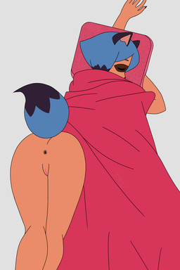 anthro anus bedding blanket blue_hair brown_body brown_fur butt female fur genitals hair long_nails lying nude pillow simple_background sleeping solo tail vulva bruhmantwt brand_new_animal studio_trigger michiru_kagemori canid canine mammal raccoon_dog tanuki 2:3 absurd_res digital_media_(artwork) hi_res