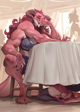 4_arms 4_toes 5_fingers anthro big_breasts big_muscles blush blush_lines bodily_fluids breasts butt chair clothed clothing duo_focus eyes_closed feet female female_focus fingers furniture genital_fluids group hair horn inside long_hair multi_arm multi_limb muscular muscular_anthro muscular_arms muscular_female nipple_outline red_hair sex sitting solo_focus stealth_sex table tail toes under_table vaginal_fluids vein veiny_arms bonifasko mythology kayle_(ravencrafte) dragon mythological_creature mythological_scalie scalie 2022 digital_media_(artwork) hi_res
