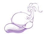 ambiguous_gender belly big_belly hand_on_belly lying overweight overweight_ambiguous simple_background solo tail white_background lowkey mythology nintendo pokemon dragon generation_6_pokemon goodra mythological_creature mythological_scalie pokemon_(species) scalie 2018 monochrome purple_and_white