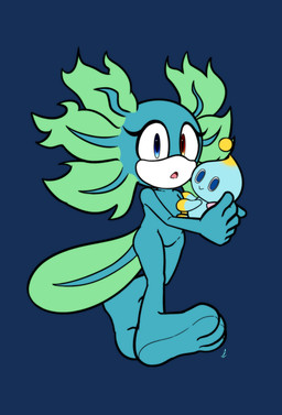 barefoot blue_eyes breasts duo feet female fur green_body green_fur green_hair green_tail hair loli multicolored_eye nude red_eyes small_breasts tail thick_thighs wide_hips young xxkenthewolfxx sega sonic_the_hedgehog_(series) fan_character amphibian aquatic axolotl chao_(sonic) mole_salamander salamander absurd_res alpha_channel flat_colors hi_res