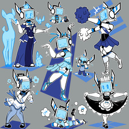 :3 bodily_fluids cheerleader_outfit clothed clothing crossdressing crying curtsey dress drooling gender_symbol grey_background machine maid_uniform male male_symbol multiple_outfits multiple_poses not_furry pose saliva screen screen_face simple_background singing solo symbol tears thought_bubble uniform baronflint camelot_(baronflint) deer humanoid lagomorph leporid mammal rabbit robot robot_humanoid 1:1