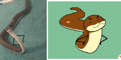 ambiguous_gender border comparison dot_eyes eyebrows feral green_background hands_on_hips photo sassy simple_background simple_eyes smile solo undulations white_border keke_(artist) reptile scalie snake 2021 2d_animation animated frame_by_frame loop