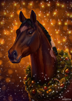 ambiguous_feral ambiguous_gender basque baubles bay black_body black_fur black_mane brown_body brown_fur clothing detailed_background feral fur garland hair holidays hooves lingerie mane markings quadruped short_mane solo whiskers wreath beesa christmas new_year equid equine horse mammal pony 2025 digital_media_(artwork) hi_res portrait signature