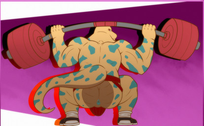 anthro anus bulge butt clothing exercise jockstrap male muscular muscular_male solo underwear weightlifting workout duskshield kydronaegis amphibian salamander