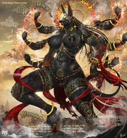 3_eyes accessory aircraft airplane anthro areola arm_markings arm_ring black_body blood bodily_fluids breasts clitoris clitoris_piercing cloud cracked cracks dialogue ear_piercing female furgonomics genital_piercing genitals glowing glowing_eyes gold_(metal) gold_jewelry hair hair_jewelry head_markings holding_severed_head jet jewelry leg_markings leg_ring long_hair macro markings monk mountain multi_arm multi_eye multi_limb muscular muscular_anthro muscular_female navel navel_piercing nipple_piercing nipples occult_symbol piercing red_ribbon religion ribbons ring ring_piercing severed_body_part severed_head sigil sky symbol tail tail_accessory tail_jewelry tail_ring tattoo text thigh_markings vehicle vulva vulva_piercing womb_tattoo netxart asian_mythology hindu_mythology hinduism mythology project_kaiju tb-alpha_warlord canid canine canis deity human kaiju mammal english_text signature translation_request