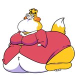 anthro belly_on_ground big_butt butt clothing fat_neck female fur jewelry morbidly_obese morbidly_obese_female necklace obese obese_female orange_body orange_fur overweight overweight_female red_clothing royalty solo thick_thighs white_body white_fur yellow_body yellow_fur hotcakehound queen_delrose canid canine fox mammal 1:1