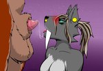 animal_genitalia anthro balls big_balls big_penis blush bodily_fluids breath cum cum_string duo ear_piercing facial_piercing fangs female flaccid genital_fluids genitals leaking_precum looking_at_another male male/female musk nose_piercing oral oral_invitation penis piercing precum precum_string sabertooth_(anatomy) sheath teeth tongue tongue_out trichternet rhea_(trichternet) felid hybrid mammal prehistoric_species saber-toothed_tiger hi_res