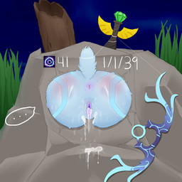 after_sex anthro anus big_butt blue_body blue_fur blue_markings bodily_fluids bow_(weapon) butt cum cum_in_vagina cum_inside ellipsis female fur gameplay_mechanics genital_fluids genitals leaking_cum markings night purple_anus purple_vulva ranged_weapon rear_view rock solo speech_bubble stuck text through_wall vulva weapon whitemud league_of_legends riot_games tencent kindred_(lol) lamb_(lol) bovid caprine mammal sheep 1:1 absurd_res hi_res