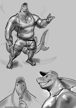 anthro clothing hat headgear headwear jewelry male necklace shark_fin shark_tail shark_teeth shirt smile solo swimwear tank_top tongue tongue_out topwear purplebirdman epic_games fortnite safety_first_steve_(fortnite) fish marine shark hi_res sketch
