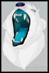 anthro black_border blue_insides bodily_fluids border cyanotic_epithelium drooling female fleshy mouth_shot open_mouth saliva solo study teeth throat tongue yawn theothefox marisha_(theothefox) bear mammal polar_bear ursine hi_res