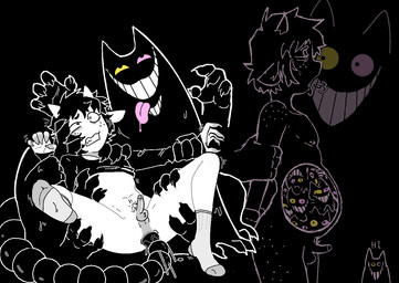 ambiguous_gender anal anal_penetration balls black_background clothing creepy duo egg feral footwear genitals male male/ambiguous mostly_monochrome multiple_hands oviposition pained_expression parasitic_pregnancy penetration penis perineum pregnant pregnant_male pubes restrained simple_background small_balls small_penis smile socks tongue tongue_out dondon deltarune undertale_(series) don_(dondon) friend_(deltarune) bovid caprine caprine_demon demon felid goat_demon humanoid mammal monster unknown_species