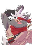 accessory armpit_fetish armpit_sniffing blush burn_scar hair headband male melee_weapon red_eyes scar scarf scroll sniffing solo sword weapon white_hair ruentn lifewonders tokyo_afterschool_summoners tadatomo_(tas) canid canine canis domestic_dog mammal hi_res