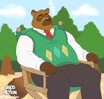 anthro biped chair clothed clothing furniture male overweight overweight_anthro overweight_male sitting sleeping solo rine animal_crossing nintendo tom_nook_(animal_crossing) canid canine mammal raccoon_dog tanuki 2017 hi_res