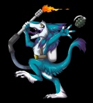 anthro blue_body blue_fur chibi explosives flamethrower fur grenade male ranged_weapon simple_background solo tail transparent_background weapon yellow_eyes silvergrin kymimary mammal sergal alpha_channel