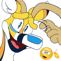antlers black_body black_ears black_fur blue_eyes blue_nose brown_antlers emoji feral fur gesture horn looking_at_viewer male multicolored_ears orange_body orange_ears orange_fur pose simple_background solo tongue toony white_background white_body white_ears white_fur yellow_body yellow_ears yellow_fur 8-bit-britt deer mammal 1:1 2025 digital_media_(artwork) hi_res