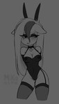 anthro blush bunny_costume clothing collar costume female footwear hair multicolored_hair nipple_outline socks solo mikansfw paige_(mikansfw) equid equine horse mammal hi_res monochrome