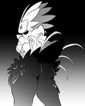 black_background breasts butt feathers female gradient grey_background looking_at_viewer looking_back low-angle_view rear_view simple_background solo tail tail_feathers dorian-bc nintendo pokemon becky_(dorian-bc) avian blaziken generation_3_pokemon generation_6_pokemon mega_blaziken mega_evolution pokemon_(species) 2021 greyscale hi_res monochrome