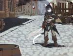 anthro armor assassin clothed clothing emo_haircut flag footwear fur hair hidden_blade hood looking_at_viewer male melee_weapon pose smile solo sword weapon white_body white_fur yellow_eyes oouyuki_benten assassin's_creed ubisoft ryan_(ryanwolfeh) domestic_cat felid feline felis mammal 2014