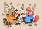 bottomwear clothing food group hoodie magic pizza shorts sitting tongue tongue_out topwear scraffyraccoon ailurid mammal procyonid raccoon red_panda hi_res