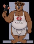 anthro apron black_nose brown_body brown_fur bulge clothing food fur humanoid_hands male overweight overweight_male simple_background solo transparent_background neenya bear mammal 2021 alpha_channel