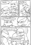 comic dialogue english_text leonardo_(tmnt) male monochrome ninja pillarbox raphael_(tmnt) reptile scalie sneefee teenage_mutant_ninja_turtles text turtle warrior weights
