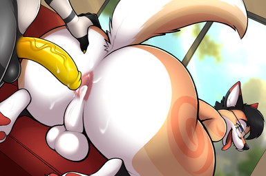 anthro anus backsack balls big_butt blush bodily_fluids bubble_butt butt cum cum_in_ass cum_inside cum_on_butt duo enjoying erection fur genital_fluids genitals glans hair humanoid_genitalia humanoid_penis looking_back male male/male male_penetrated male_penetrating nude open_mouth penetration penis presenting presenting_hindquarters raised_tail sex smile tail tongue tongue_out vein veiny_penis yellow_penis derickk76 shanukk vex_(vexfloof) canid canine canis fox mammal procyonid raccoon absurd_res digital_media_(artwork) hi_res