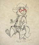 ambiguous_gender anthro clothed clothing eyes_closed eyewear fangs front_view glasses open_mouth open_smile smile solo standing teeth tongue topless mylafox partially_colored sketch