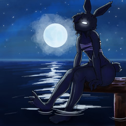 ambiguous_gender anthro bandage big_butt butt claws feet foot_fetish glowing glowing_eyes light looking_up moon moonlight mostly_nude night partially_submerged reflection scut_tail short_tail sky solo tail thick_thighs toe_claws water wide_hips jimhongdingdong humanoid lagomorph mammal 1:1 hi_res
