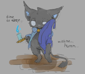ambiguous_anthro ambiguous_gender anthro barefoot beak beak_closed big_ears biped black_beak black_body black_fur black_tail black_tail_tuft blue_clothing blue_inner_ear blue_pajamas blue_topwear bottomless bottomless_ambiguous bottomless_anthro candle candlestick clothed clothed_ambiguous clothed_anthro clothing empty_eyes featureless_crotch feet front_view fur grey_background half-closed_eyes holding_candle holding_object holding_pillow mouth_closed narrowed_eyes open_clothing open_topwear pajamas pajamas_only pillow semi-anthro simple_background solo standing tail tail_on_ground tail_tuft text tired topwear topwear_only tuft white_eyes young young_ambiguous young_anthro .chiy deadlock_(game) mythology valve rem_(deadlock) avian chimera dream_creature gryphon mythological_avian mythological_creature 2026 english_text