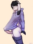 anthro black_hair bottomless bottomless_male butt clothed clothing erection femboy genitals green_eyes hair hoodie legwear male penis solo tail thigh_highs topwear yildunstar oreo_(bunnyadmirer) lagomorph leporid mammal rabbit 3:4 hi_res