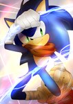 5_fingers anthro black_nose blue_body blue_fur clothing fingers fist footwear fur gloves green_eyes handwear holding_object kerchief looking_at_viewer male neckerchief neckwear pose shoes smile solo white_clothing white_gloves white_handwear baitong9194 sega sonic_boom sonic_the_hedgehog_(series) sonic_the_hedgehog eulipotyphlan hedgehog mammal 2014 shaded signature