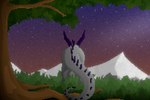 ambiguous_gender feral grass grey_body grey_scales horn mountain night plant purple_horn quadruped rear_view scales solo spines star tail tree thornybush mythology auklet_(thornybush) dragon mythological_creature mythological_scalie scalie wingless_dragon 3:2 cel_shading hi_res shaded