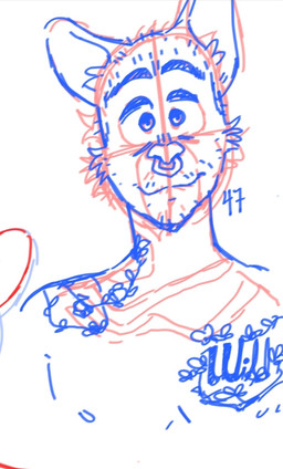 aged_up anthro clothed clothing eyebrows facial_piercing fur looking_at_viewer male male_anthro mature_male mohawk nose_piercing nose_ring piercing pivoted_ears ring_piercing scruffy smile solo tail tattoo thick_eyebrows topless topless_anthro topless_male p_rindustries chuck_(p_rindustries) domestic_cat felid feline felis mammal 2025 guide_lines hi_res sketch