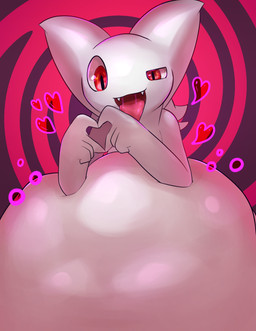 5_fingers ambiguous_gender ambiguous_prey anthro anthro_pred belly big_belly biped bloated bodily_fluids cute_fangs fangs fingers fully_inside gesture heart_gesture heart_symbol huge_belly kemono looking_at_viewer monotone_body red_eyes red_tongue saliva saliva_string semi-anthro solo tail teeth tongue tongue_out vore white_body zeg_yoros klayia hi_res