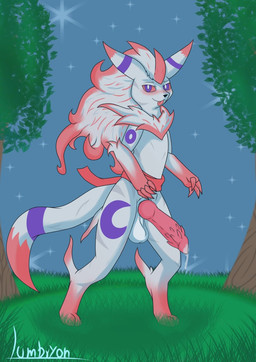 ambiguous_fluids animal_genitalia anthro artist_lumbryon balls bodily_fluids canine_genitalia character_night cum feline_genitalia forest genital_fluids genitals grass male plant solo tree nintendo pokemon generation_5_pokemon hisuian_form hybrid pokemon_(species) regional_form_(pokemon) zoroark