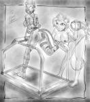 anthro anthrofied areola ball_gag bdsm bondage bound breasts duo female forced_exercise forced_trotting fur gag hair nipples nude piercing restraints rope rope_bondage treadmill whip dakuroihoshi friendship_is_magic hasbro my_little_pony pinkie_pie_(mlp) zecora_(mlp) equid equine horse mammal pony zebra 2016 hi_res monochrome sketch