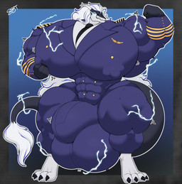 anthro barefoot big_bulge big_muscles big_pecs bulge clothed clothed_anthro clothed_male clothing detailed_bulge feet flexing huge_bulge huge_muscles huge_pecs hyper hyper_bulge hyper_muscles hyper_pecs male motion_lines muscular muscular_anthro muscular_male nipple_outline pecs solo suit seaserpenttailor storm_dragon hi_res