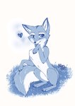 feral heart_symbol licking simple_background sitting tongue tongue_out white_background rukifox ice_(rukifox) canid canine fox mammal blue_and_white hi_res monochrome