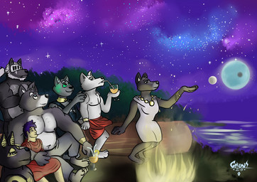 bendy_straw biceps black_body black_fur bottomwear breasts brown_hair campfire cape claws clothed clothing collar detailed_background dress drinking drinking_straw eyewear fangs female fire flower freckles fur grass green_body green_fur grey_body grey_fur group hair hand_on_shoulder hug jewelry lake log looking_up male markings moon multicolored_body multicolored_fur musclegut muscular muscular_male navel necklace nipples outside pants petals planet plant robe roman royalty scar shorts sitting space star teeth toga topless two_tone_body two_tone_fur underwear white_body white_fur wood yellow_markings lion4060 adastra adastra_(series) echo_project alexios_(adastra) amicus_(adastra) cassius_(adastra) cato_(adastra) marco_(adastra) neferu_(adastra) virginia_(adastra) anubian_jackal canid canine canis domestic_cat felid feline felis human jackal mammal wolf 2019