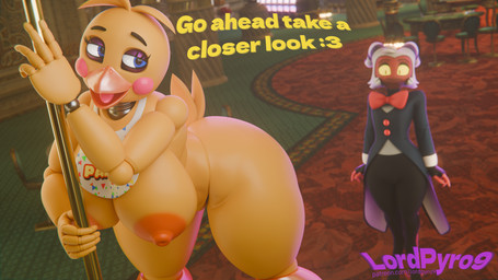 :3 anthro beak big_breasts big_butt black_bottomwear black_clothing black_pants black_suit blue_eyes blush blush_stickers bottomwear bow_tie breasts butt button_(fastener) clothed clothed_male clothing dancing detailed_background dialogue duo emoticon feathers female fingerless_gloves gloves hair handwear horn inside looking_at_another looking_at_butt looking_back looking_back_at_another machine male nipples nude nude_female pants pole pole_dancing robot_joints segmented_body stripper_pole suit tail tail_feathers teasing_with_butt text thick_thighs white_hair yellow_body yellow_sclera lpyro9 mipsmiyu_(modeler) valorlynz_(modeler) five_nights_at_freddy's five_nights_at_freddy's_2 hellaverse helluva_boss scottgames moxxie_(helluva_boss) runaboo_chica toy_chica_(fnaf) animatronic avian bird chicken galliform horned_humanoid humanoid imp phasianid robot robot_anthro 16:9 2025 3d_(artwork) digital_media_(artwork) english_text hi_res url widescreen