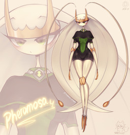 breasts butt butt_from_the_front clothing female larger_female omnitrix size_difference slim_female small_breasts small_waist solo thigh_gap shoko_steff ben_10 cartoon_network nintendo pokemon den10 fan_character generation_7_pokemon humanoid pheromosa pokemon_(species) ultra_beast absurd_res hi_res
