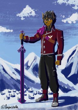 anthro landscape_background male melee_weapon solo sword weapon gingastella terry_(gingastella) humanoid absurd_res hi_res