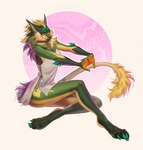 anthro arm_tuft blep cheek_tuft clothed clothing elbow_tuft eyelashes facial_tuft female fur green_body green_fur mouth_closed multicolored_body multicolored_fur red_tongue simple_background solo tail tail_tuft tongue tongue_out topwear tuft two_tone_body two_tone_fur white_clothing white_topwear yellow_body yellow_eyes yellow_fur marie_merkh mythology dragon furred_dragon furred_scalie mythological_creature mythological_scalie scalie absurd_res artist_name hi_res