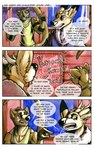 anthro bathrobe boneitis clothing comic deer dialogue duo english_text gene_trifell gesture gouache_(artwork) hand_gesture hi_res lecture male male/male mammal mustelid new_world_deer otter painting_(artwork) pointing pointing_at_another riley_(boneitis) river_otter robe shirt sound_effects speech_bubble tank_top text topwear traditional_media_(artwork) white-tailed_deer